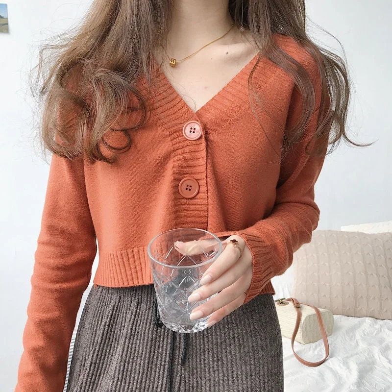 Amy Fashion - Wool Solid Girl Crop Top Cardigan