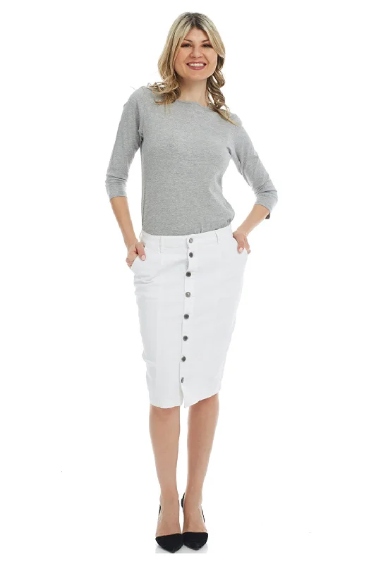 White Knee Length Denim Pencil Skirt for Women 'Montreal'