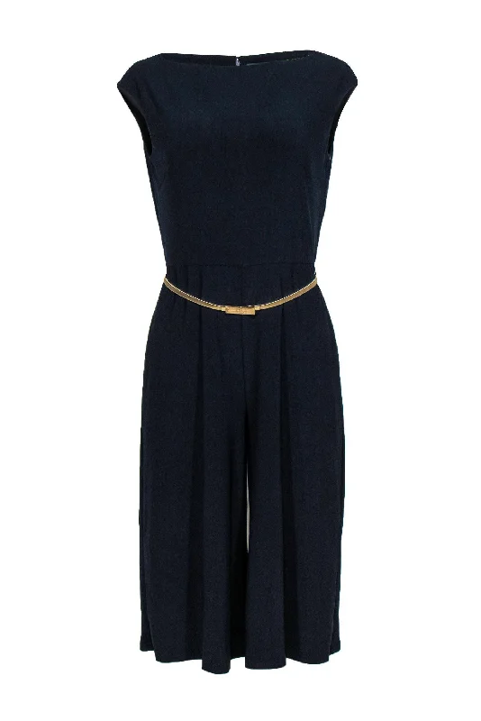 Lauren Ralph Lauren - Navy Cropped Leg Jumpsuit w/ Gold Belt Sz 6