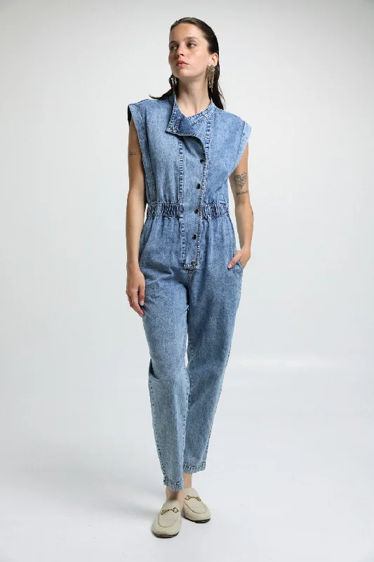 Sleeveless Blue Denim Jumpsuit