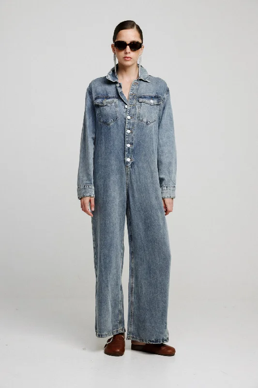 Herzel Blue Wide Denim Jumpsuit